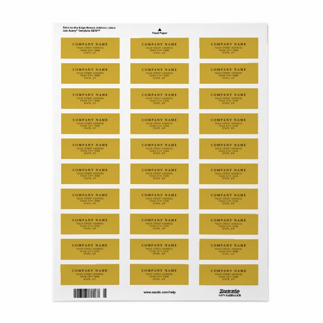 Add Your Text - Personalized M Gold Return Address (Full Sheet)
