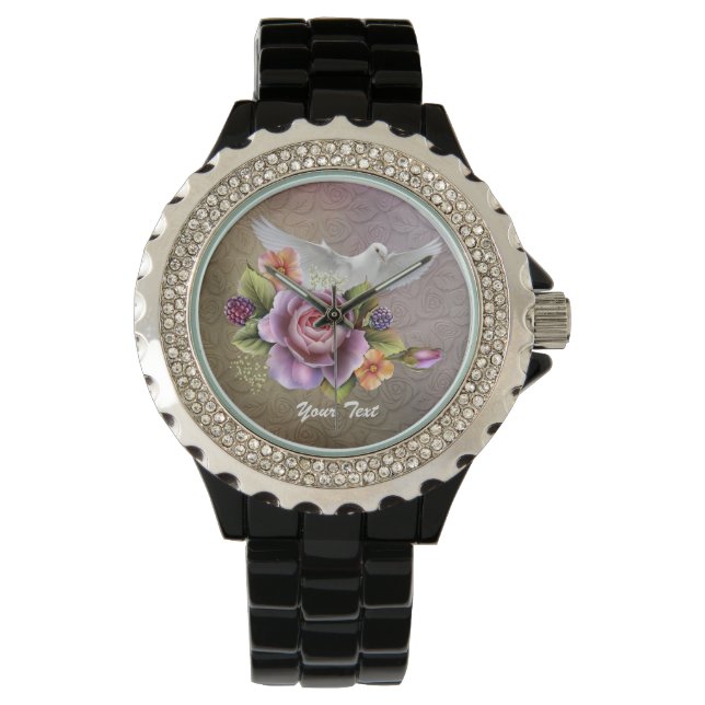 Add Your Text Pink Glitter Watch (Front)