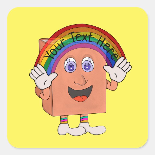 Add Your Text Rainbow Book Square Sticker (Front)