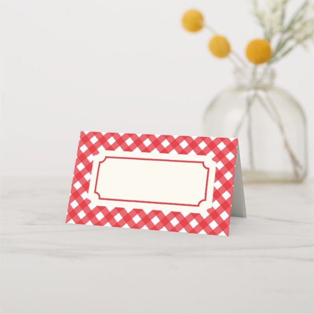 Add Your Text Red Gingham with Red Border Place Card (Front)