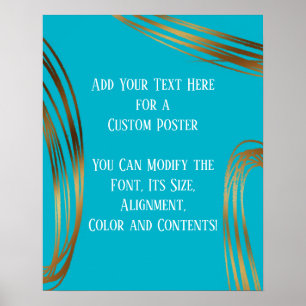 Add Your Text Scribbled Gold Ovals Scuba Blue Poster