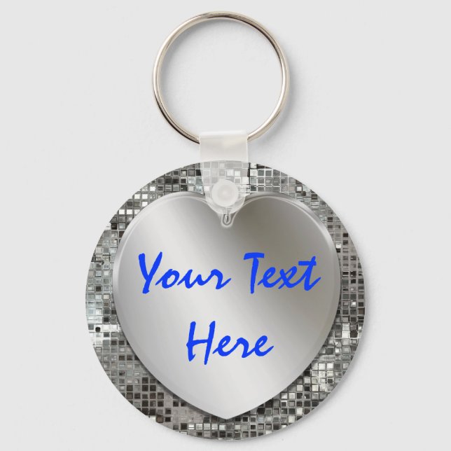Add Your Text Silver Heart Keychain (Front)