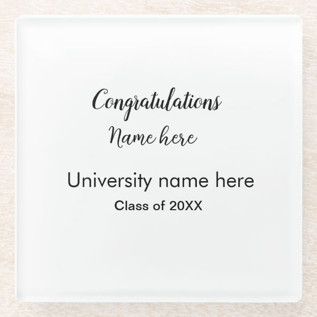 add your text simple graduate add school name cong glass coaster (Front)