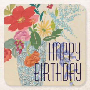 Add Your Text Spring Blossoms II Square Paper Coaster