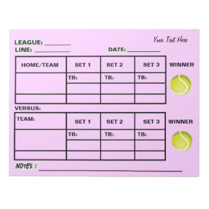 Add Your Text Tennis Score Pad Tennis Score Sheets