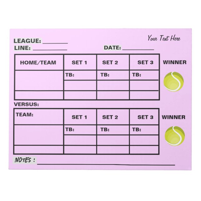 Add Your Text Tennis Score Pad Tennis Score Sheets (Front)