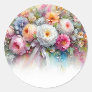 Add Your Text Watercolor Flowers Blank Template Classic Round Sticker