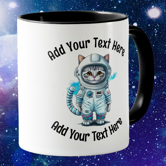 Add Your Text Whimsical Astronaut Cat Coffee Mug (Creator Uploaded)