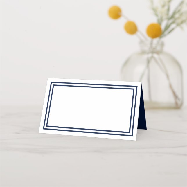 Add Your Text White with Double Navy Blue Borders Place Card (Front)