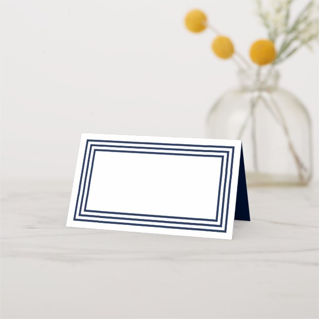 Add Your Text White with Triple Navy Blue Borders Place Card (Front)