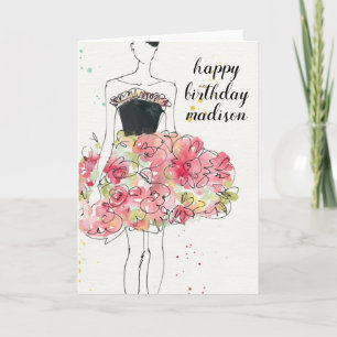 Add Your Text Wild Apple Glamourous Floral Dre Card