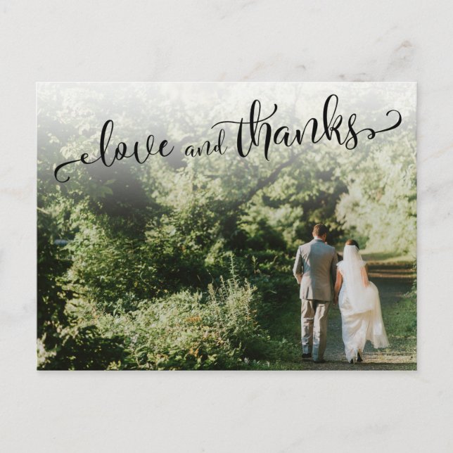Add Your Wedding Photo, Script Love and Thanks Postcard (Front)
