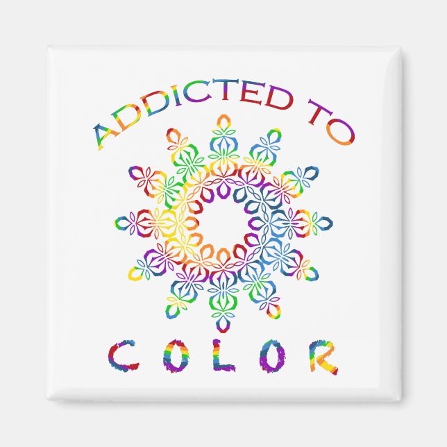 Addicted to Colour Rainbow Mandala Design Magnet (Front)