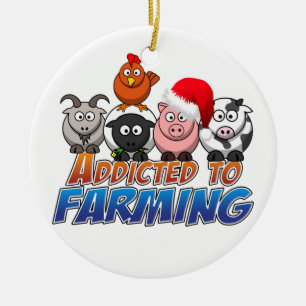 Addicted to Farming Christmas Ceramic Ornament