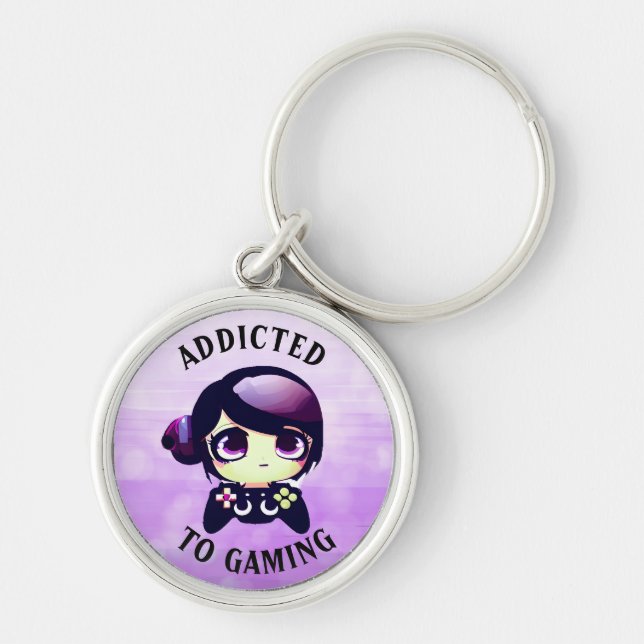 Addicted to Gaming | Cute Kawaii Girl Gamer Keychain (Front)