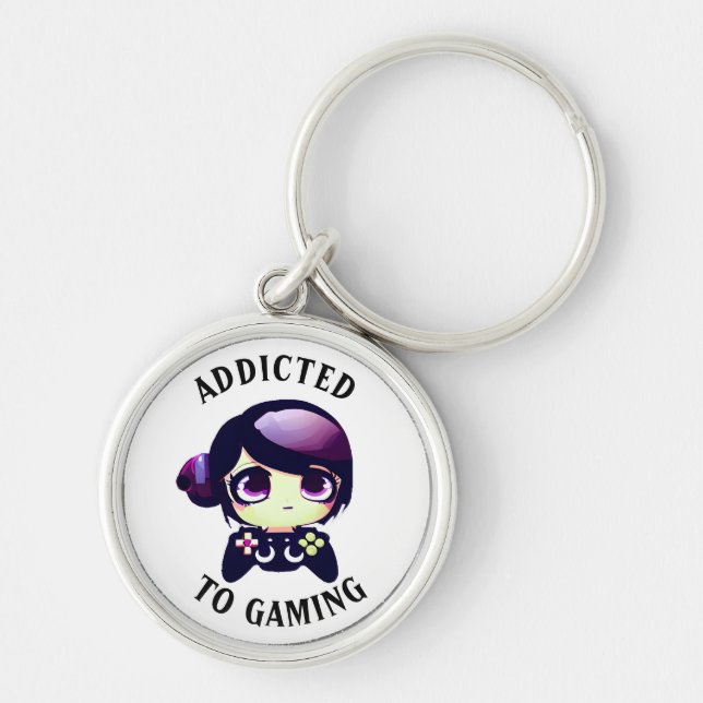 Addicted to Gaming | Cute Kawaii Girl Gamer Keychain (Front)