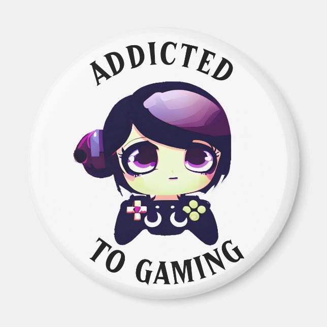 Addicted to Gaming | Cute Kawaii Girl Gamer Magnet (Front)