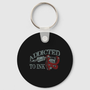Addicted To Ink Funny Tattoo Artist Inking Gun Gif Keychain