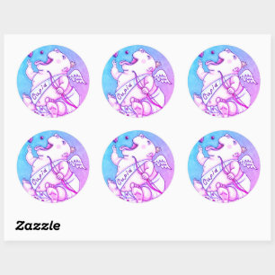 ADDICTED TO LOVE FUNNY BABY CUPID, CHOCOLATE CANDY CLASSIC ROUND STICKER