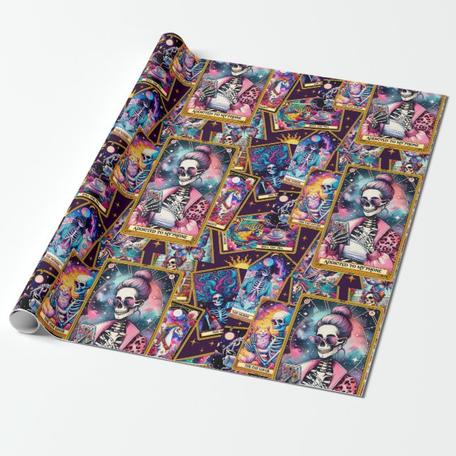 Addicted To My Phone Tarot Cards Wrapping Paper (Unrolled)