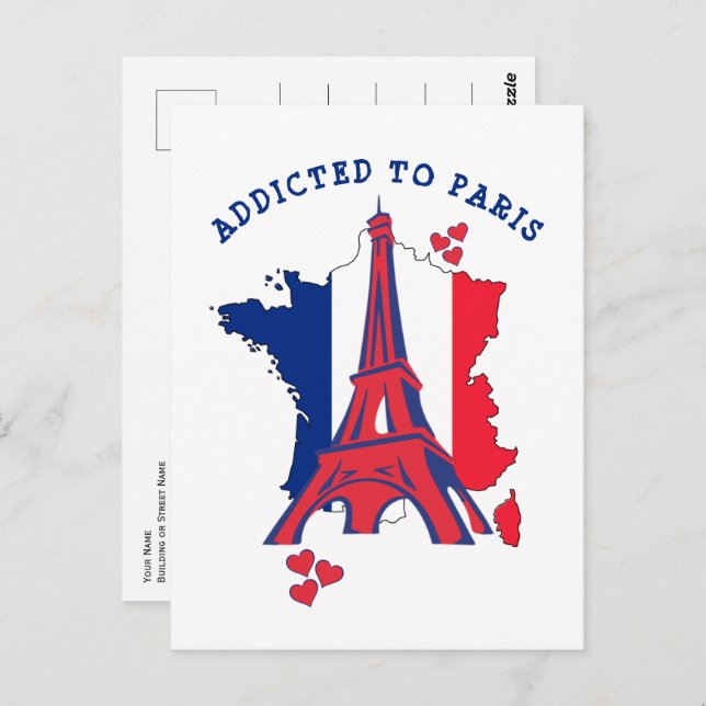 ADDICTED TO PARIS Eiffel Tower Postcard (Front/Back)