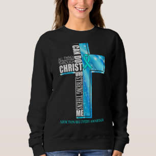 Addiction Recovery Awareness Christian Cross Ribbo Sweatshirt