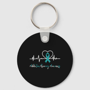 Addiction Recovery Awareness Heartbeat Teal Ribbon Keychain