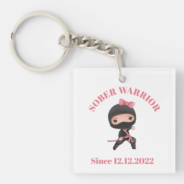 Addiction Recovery Keychain, Sober Since Ninja Keychain (Front)