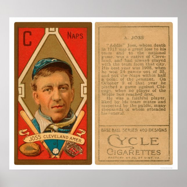 Addie Joss Cleveland Baseball 1911 Poster (Front)