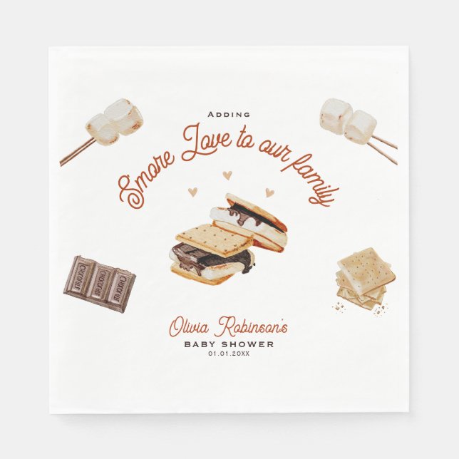 Adding S’More Love to Our Family Baby shower Napkin (Front)