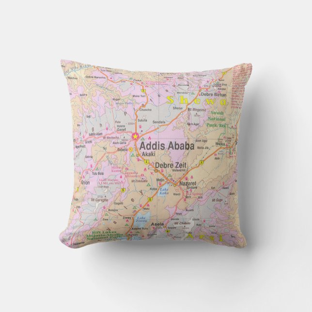 Addis Ababa & Central Ethiopia Vintage Map Throw Pillow (Front)