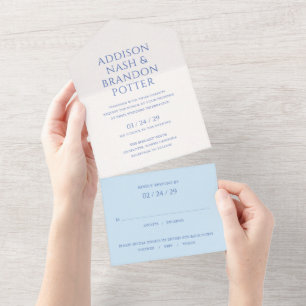 Addison Blue Classic Elegant Wedding All In One Invitation