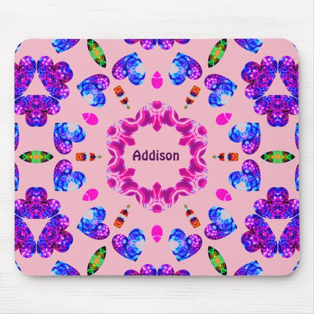 ADDISON~ Glittering Heart Pattern ~ Personalised ~ Mouse Pad (Front)