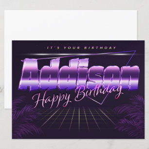 Addison Nom Prénom lila retro Carte Anniversaire