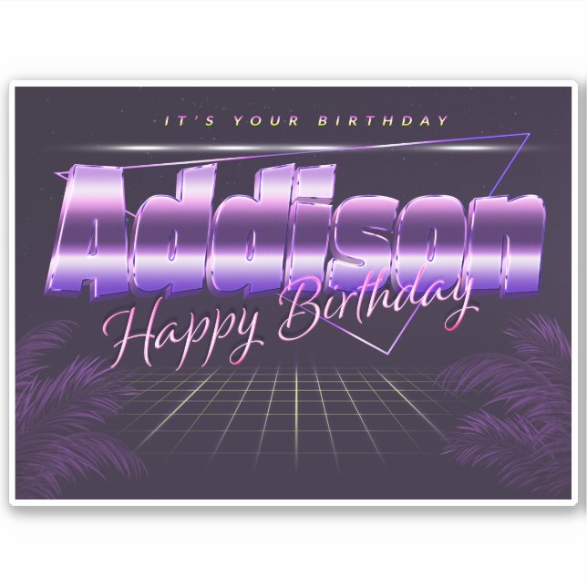 Addison Nom Prénom lila retro Sticker (Devant)