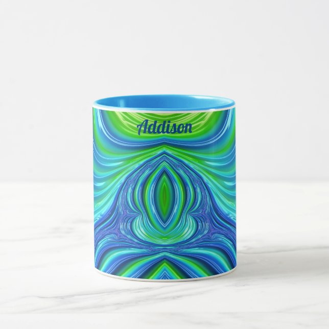 ADDISON ~ Zany 3D Fractal ~ Bleu Vert Mug (Centre)