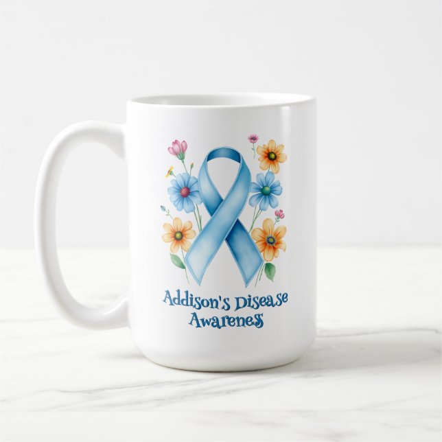 Addison's Disease Awareness | Blue Ribbon Coffee Mug (Left)