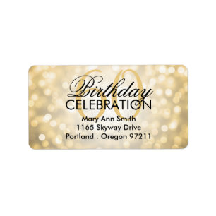 Address 60th Birthday Party Gold Glitter Lights Label