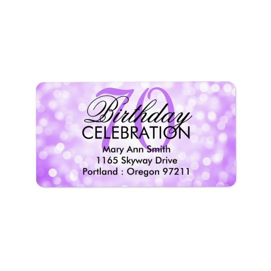 Address 70th Birthday Party Purple Glitter Lights