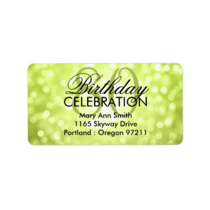Address 80th Birthday Party Green Glitter Lights Label