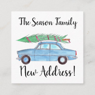 Address Announcement Blue Car with Christmas tree
