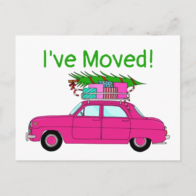 Address Announcement Purple Car Christmas Gifts Postcard (Front)