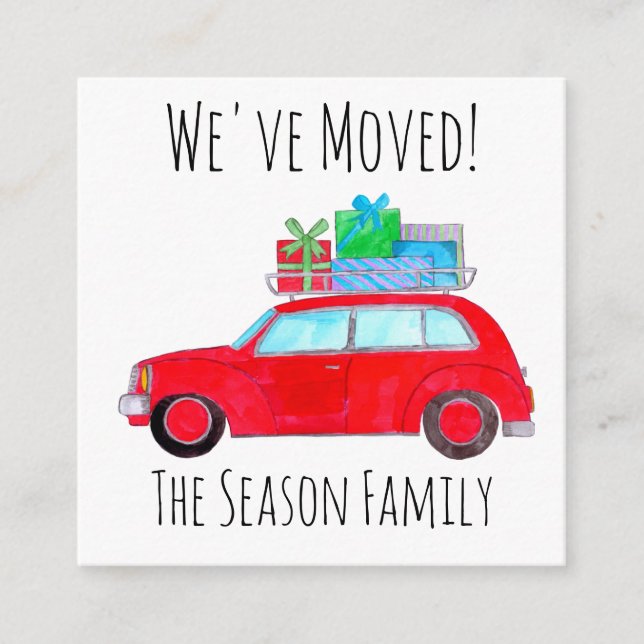 Address Announcement Red Car with Christmas Gifts (Front)