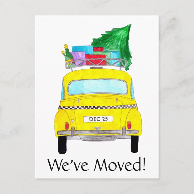 Address Announcement Yellow Taxi Christmas Gifts Postcard (Front)