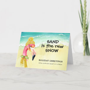 Address Change Sand is the New Snow Flamingo Beach Holiday Card