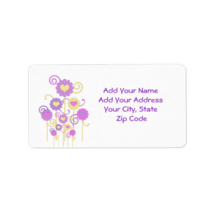 Address Label, Colourful digital flowers, hearts Label
