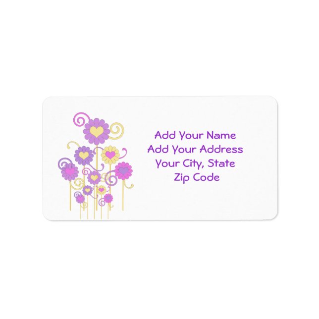 Address Label, Colourful digital flowers, hearts Label (Front)