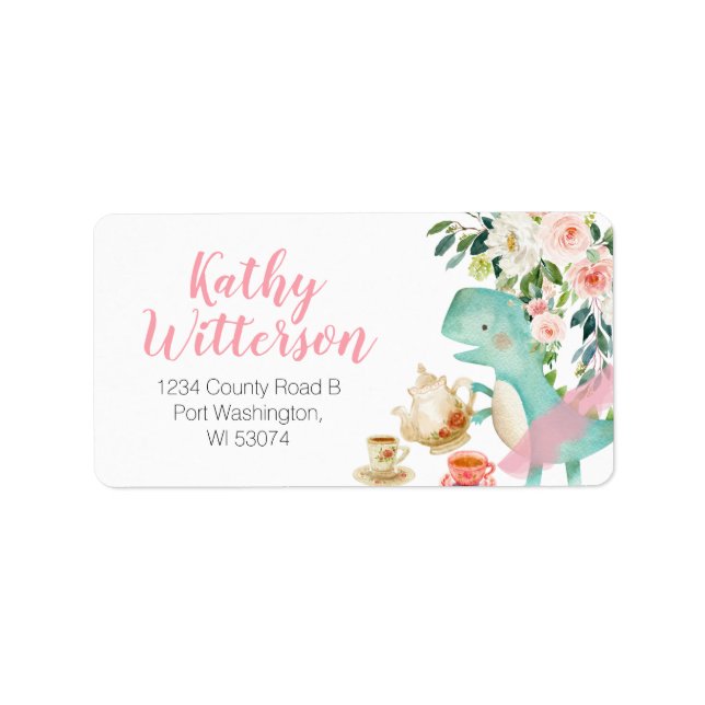 Address Label Dinosaur Tea Party Guess Baby Shower (Front)