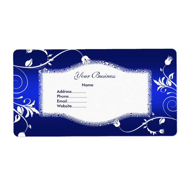 Address Label Floral Blue White (Front)