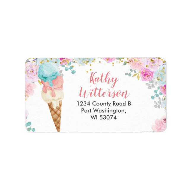 Address Label Pastel ice cream floral Baby Shower (Front)